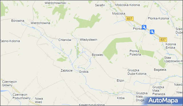 mapa Bzowiec gmina Rudnik, Bzowiec gmina Rudnik na mapie Targeo