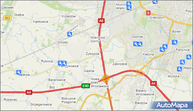 mapa Cesarzowice gmina Kąty Wrocławskie, Cesarzowice gmina Kąty Wrocławskie na mapie Targeo
