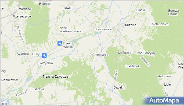 mapa Chmielarze gmina Kłomnice, Chmielarze gmina Kłomnice na mapie Targeo