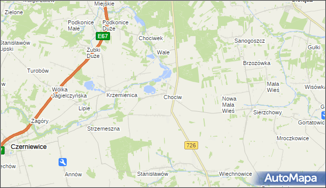 mapa Chociw gmina Czerniewice, Chociw gmina Czerniewice na mapie Targeo