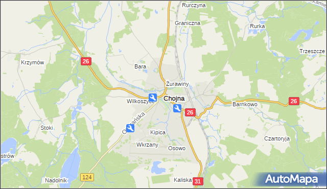 mapa Chojna powiat gryfiński, Chojna powiat gryfiński na mapie Targeo