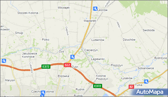 mapa Ciecierzyn gmina Niemce, Ciecierzyn gmina Niemce na mapie Targeo