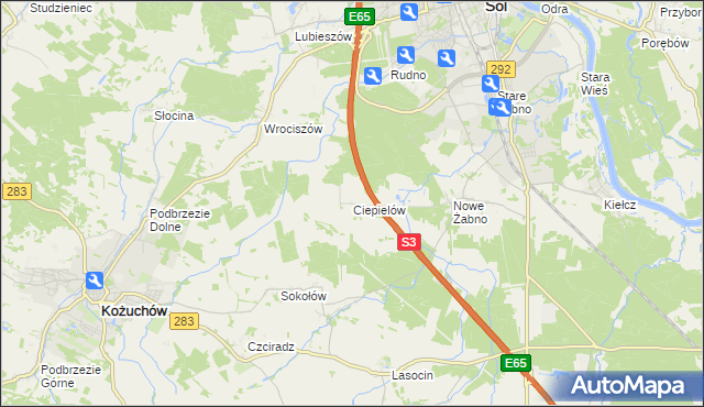 mapa Ciepielów gmina Nowa Sól, Ciepielów gmina Nowa Sól na mapie Targeo