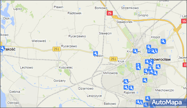 mapa Cieślin gmina Inowrocław, Cieślin gmina Inowrocław na mapie Targeo