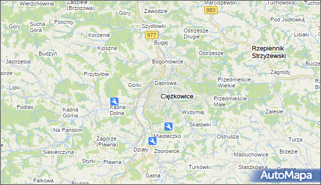 mapa Ciężkowice powiat tarnowski, Ciężkowice powiat tarnowski na mapie Targeo