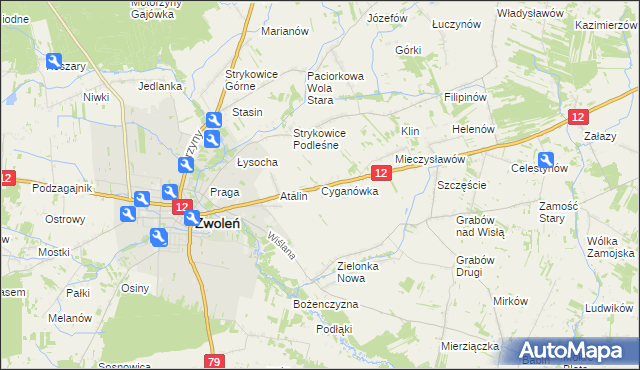 mapa Cyganówka gmina Zwoleń, Cyganówka gmina Zwoleń na mapie Targeo