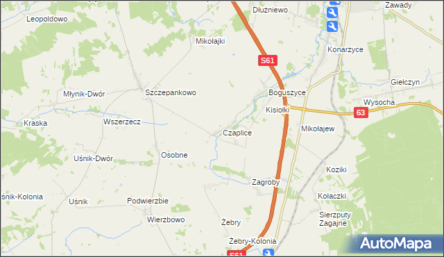 mapa Czaplice gmina Łomża, Czaplice gmina Łomża na mapie Targeo