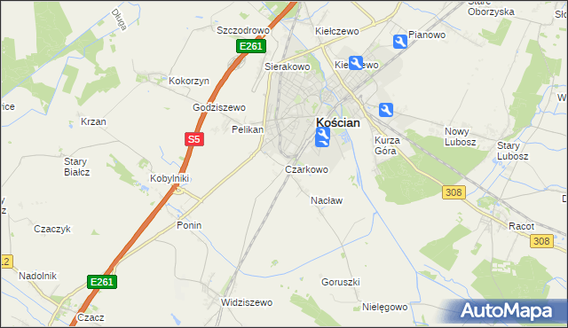 mapa Czarkowo gmina Kościan, Czarkowo gmina Kościan na mapie Targeo