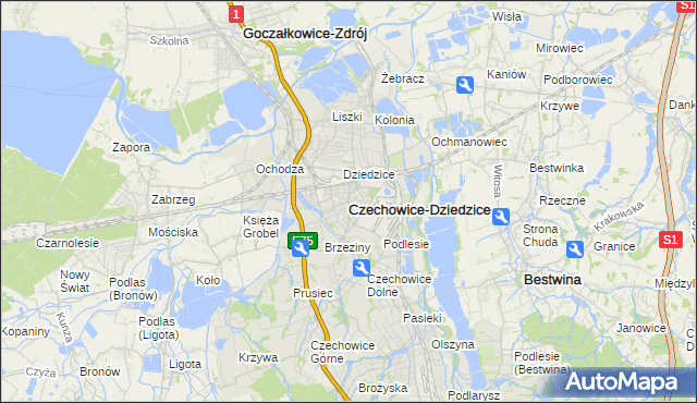 mapa Czechowic-Dziedzic, Czechowice-Dziedzice na mapie Targeo