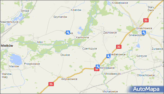 mapa Czerńczyce gmina Kąty Wrocławskie, Czerńczyce gmina Kąty Wrocławskie na mapie Targeo