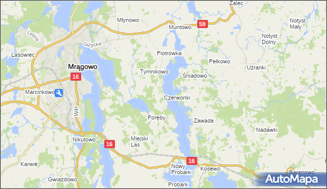 mapa Czerwonki gmina Mrągowo, Czerwonki gmina Mrągowo na mapie Targeo