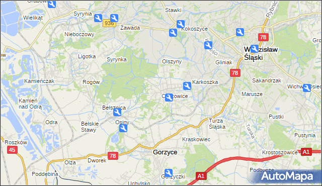 mapa Czyżowice gmina Gorzyce, Czyżowice gmina Gorzyce na mapie Targeo