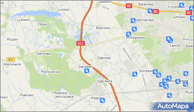 mapa Dąbrowa gmina Dopiewo, Dąbrowa gmina Dopiewo na mapie Targeo