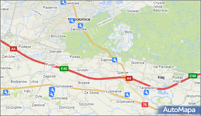 mapa Dąbrowa gmina Kłaj, Dąbrowa gmina Kłaj na mapie Targeo