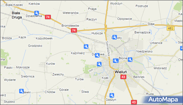 mapa Dąbrowa gmina Wieluń, Dąbrowa gmina Wieluń na mapie Targeo