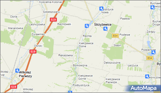 mapa Dębina gmina Strzyżewice, Dębina gmina Strzyżewice na mapie Targeo