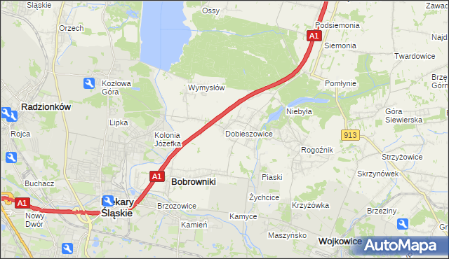 mapa Dobieszowice gmina Bobrowniki, Dobieszowice gmina Bobrowniki na mapie Targeo