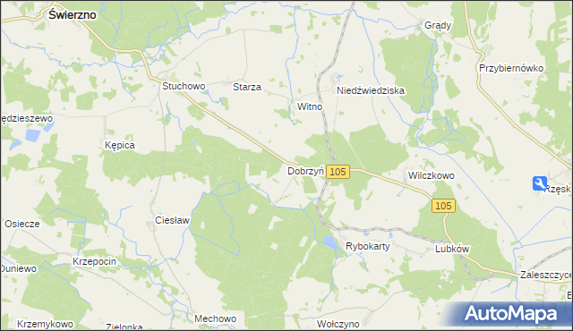 mapa Dobrzyń gmina Gryfice, Dobrzyń gmina Gryfice na mapie Targeo