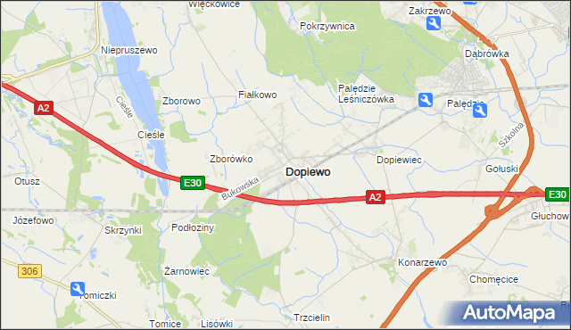 mapa Dopiewo, Dopiewo na mapie Targeo