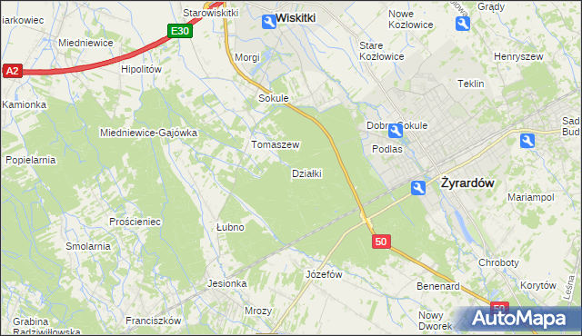 mapa Działki gmina Wiskitki, Działki gmina Wiskitki na mapie Targeo