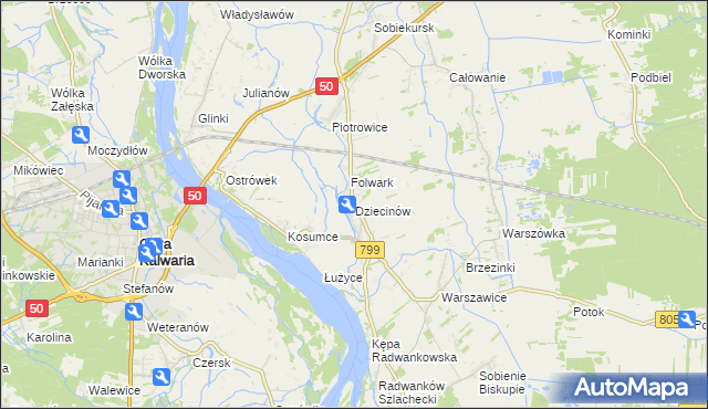 mapa Dziecinów gmina Sobienie-Jeziory, Dziecinów gmina Sobienie-Jeziory na mapie Targeo