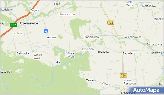 mapa Dzielnica gmina Czerniewice, Dzielnica gmina Czerniewice na mapie Targeo