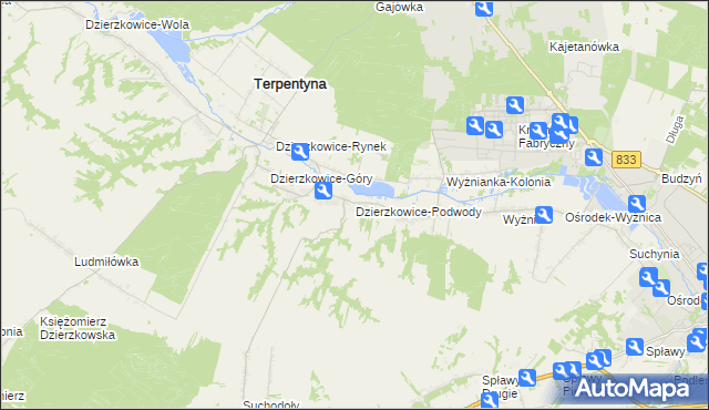 mapa Dzierzkowice-Podwody, Dzierzkowice-Podwody na mapie Targeo