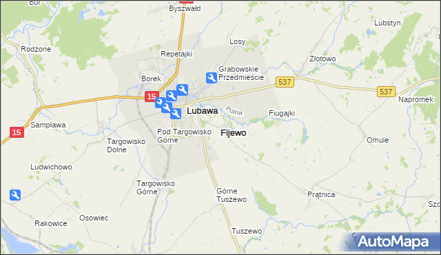 mapa Fijewo gmina Lubawa, Fijewo gmina Lubawa na mapie Targeo