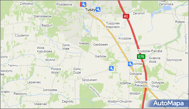 mapa Garbów gmina Tuszyn, Garbów gmina Tuszyn na mapie Targeo