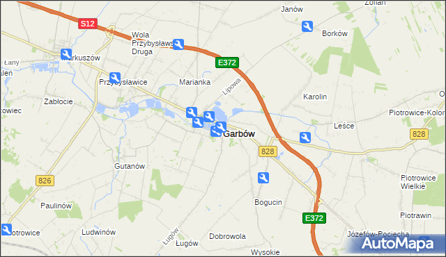 mapa Garbów powiat lubelski, Garbów powiat lubelski na mapie Targeo