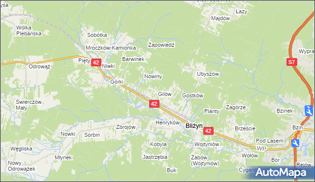 mapa Gilów gmina Bliżyn, Gilów gmina Bliżyn na mapie Targeo