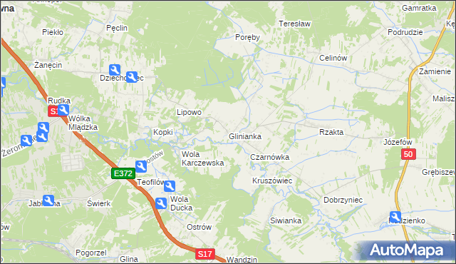 mapa Glinianka gmina Wiązowna, Glinianka gmina Wiązowna na mapie Targeo