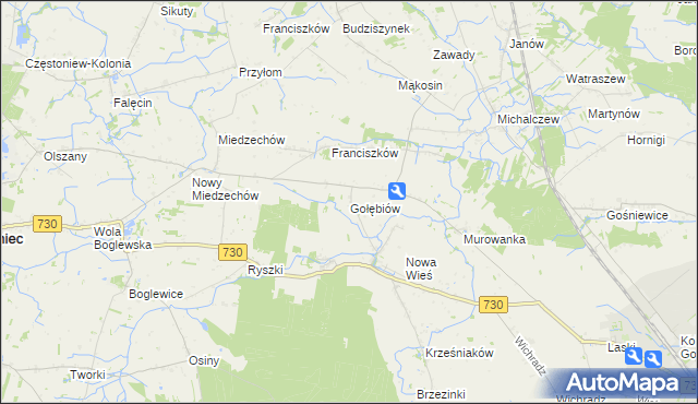 mapa Gołębiów gmina Jasieniec, Gołębiów gmina Jasieniec na mapie Targeo