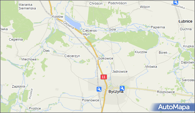 mapa Gołkowice gmina Byczyna, Gołkowice gmina Byczyna na mapie Targeo