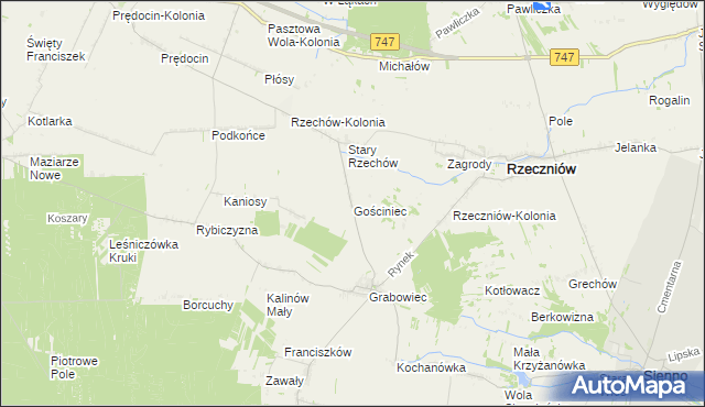 mapa Gościniec gmina Rzeczniów, Gościniec gmina Rzeczniów na mapie Targeo