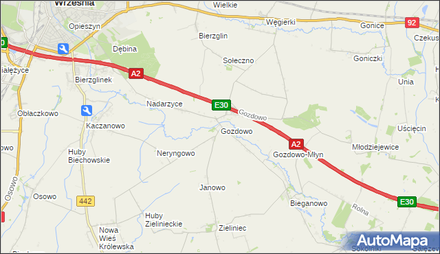 mapa Gozdowo gmina Września, Gozdowo gmina Września na mapie Targeo