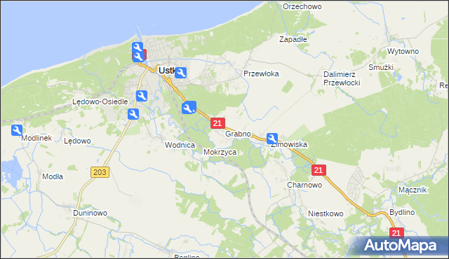 mapa Grabno gmina Ustka, Grabno gmina Ustka na mapie Targeo