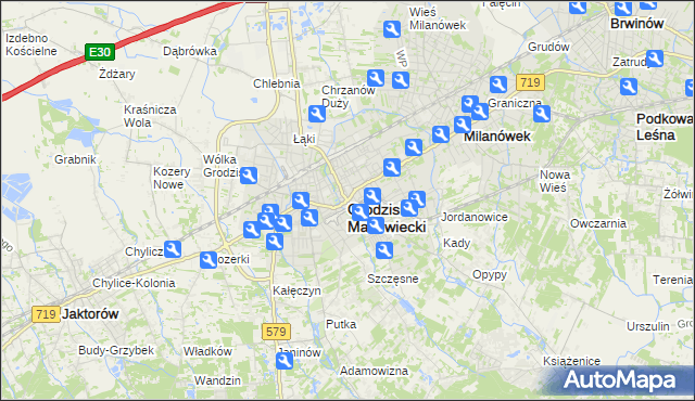 mapa Grodzisk Mazowiecki, Grodzisk Mazowiecki na mapie Targeo