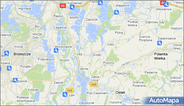 mapa Grojec gmina Oświęcim, Grojec gmina Oświęcim na mapie Targeo