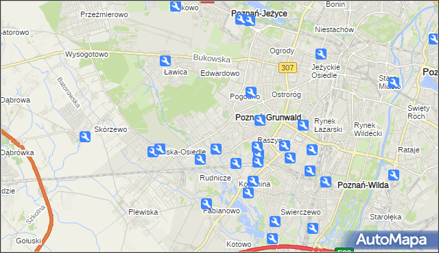 mapa Grunwald gmina Poznań, Grunwald gmina Poznań na mapie Targeo