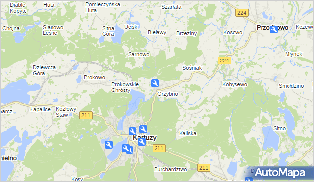 mapa Grzybno gmina Kartuzy, Grzybno gmina Kartuzy na mapie Targeo