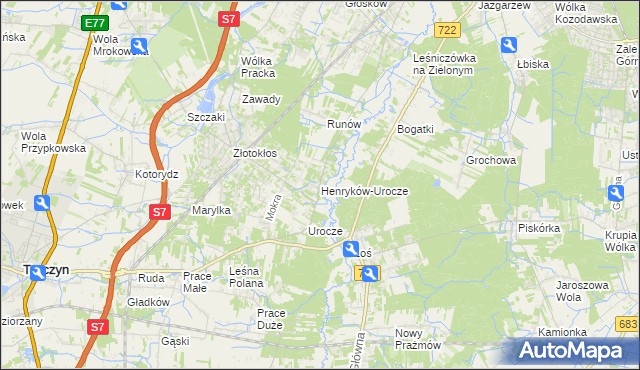 mapa Henryków-Urocze, Henryków-Urocze na mapie Targeo
