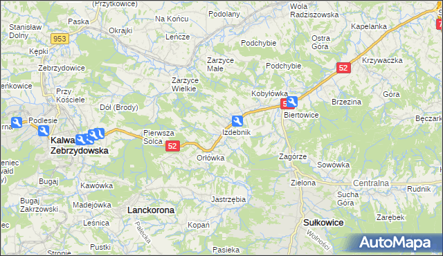 mapa Izdebnik gmina Lanckorona, Izdebnik gmina Lanckorona na mapie Targeo