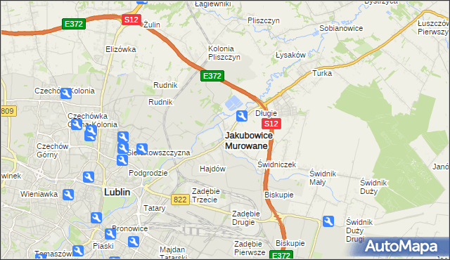 mapa Jakubowice Murowane, Jakubowice Murowane na mapie Targeo
