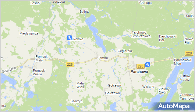 mapa Jamno gmina Parchowo, Jamno gmina Parchowo na mapie Targeo