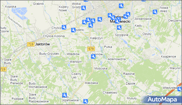 mapa Janinów gmina Grodzisk Mazowiecki, Janinów gmina Grodzisk Mazowiecki na mapie Targeo