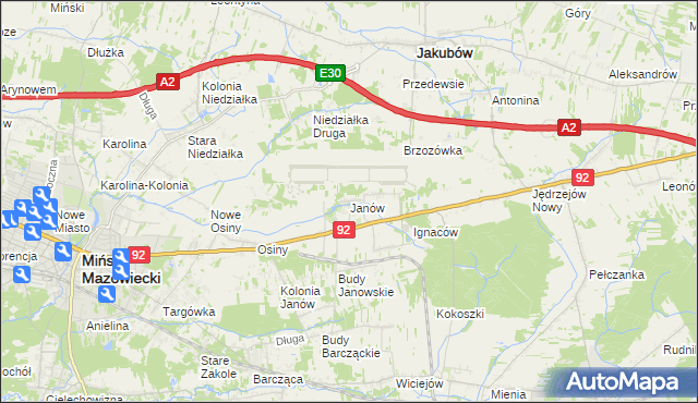 mapa Janów gmina Mińsk Mazowiecki, Janów gmina Mińsk Mazowiecki na mapie Targeo