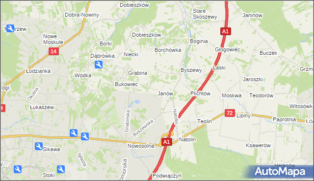 mapa Janów gmina Nowosolna, Janów gmina Nowosolna na mapie Targeo