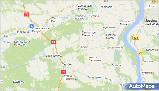 mapa Janów gmina Tarłów, Janów gmina Tarłów na mapie Targeo