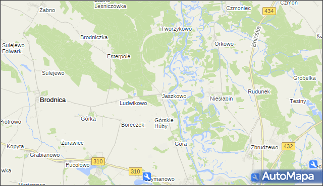 mapa Jaszkowo gmina Brodnica, Jaszkowo gmina Brodnica na mapie Targeo